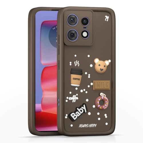 Image of Bintage Cute Fun Ball | Taddy Cartoon 3D Smiley Coffee Cup | Milk Donut | Full Protection Rubber Back Cover Compatible for Moto Edge 50 Pro 5G - Brown