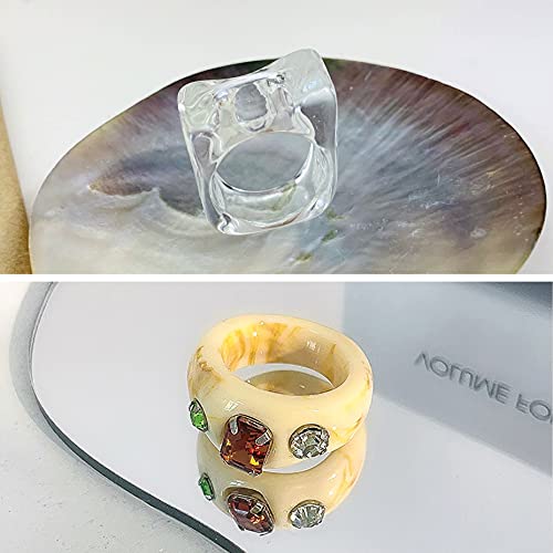 Colorful Chunky Acrylic Resin Rings,Rhinestone Band Ring For Women Girls Y2K Rings Stackable Statement Rings Silicone Ring Set Wedding Band (A) #TOP6