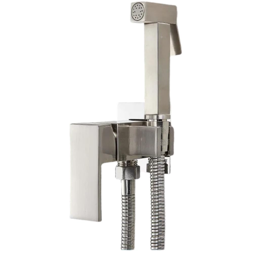 Grifo de bidé de latón macizo con agua fría y caliente en níquel cepillado para baño