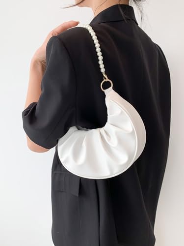 Image of SweatyRocks Women's Elegant Clutch Purse Pearl Strap Shoulder Handbag Small Leather Ruched Bag