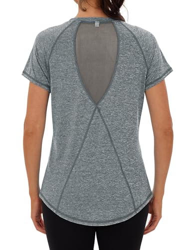 Terecey Camiseta Deportiva Mujer Manga Corta Top Holgado de Secado Rápido con Malla Camisetas Deporte para Yoga Fitness y Entrenamiento Atlético