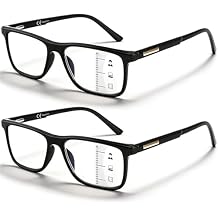 Missfive 2 Pack Unisex Progressive Multifocus Reading Glasses for Men Women, Anti Blue/UV No-Line Multifocal Readers with Durable Metal Spring Hinge, Stylish Eyewear for Near Workspace Eyewear, 2.5