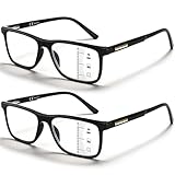 Missfive 2 Pack Unisex Progressive Multifocus Reading Glasses for Men Women, Anti Blue/UV No-Line Multifocal Readers with Durable Metal Spring Hinge, Stylish Eyewear for Near Workspace Eyewear, 2.0