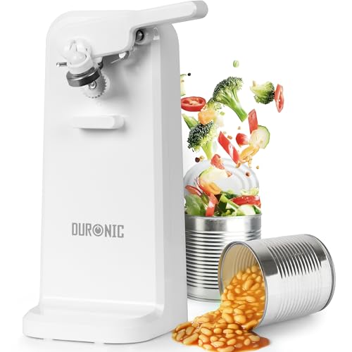 Duronic Electric Can Opener CO40 WE Automatic Tin Openers with Knife Sharpener & Bottle Opener 50W Magnetic Electrical Can Openers One Touch Tin Opener for Arthritis Elderly Seniors White option
