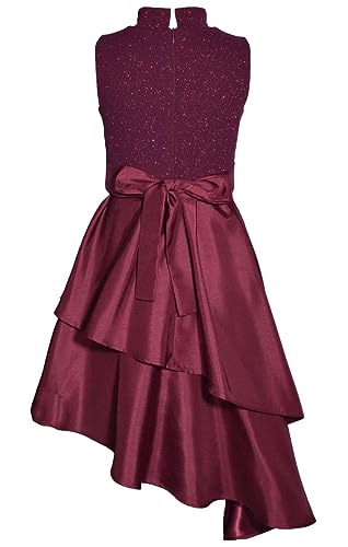 Bonnie Jean Girls 7-16 Burgundy Sparkle Knit Shantung Asymmetrical Dress2