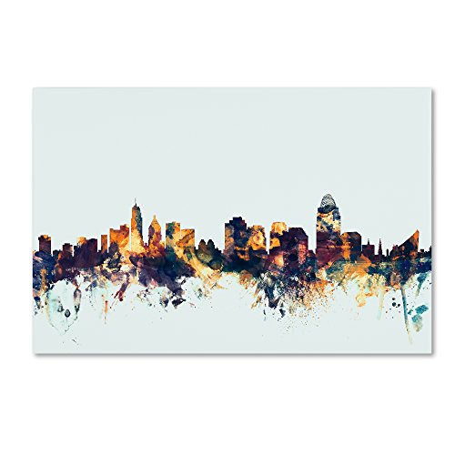 Cincinnati Ohio Skyline Blue by Michael Tompsett, 30x47-Inch Canvas Wall Art