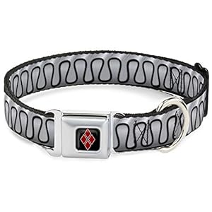 Dog Collar Seatbelt Buckle Harley Quinns Collar Ruffle White Black 13 to 18 Inches 1.5 Inch Wide