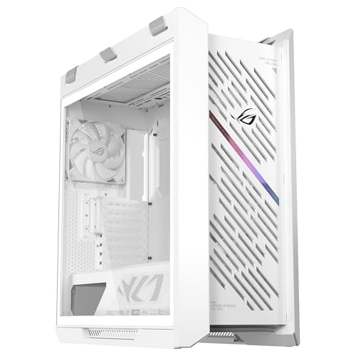 ASUS ROG Strix Helios II GX601S - Chassis EATX Gaming de Aluminio, diseño de Rejilla de Diamantes, 4 Ventiladores, gestión vertátil de Cables, Controlador ARGB, USB-C, Correas de Transporte - Blanco
