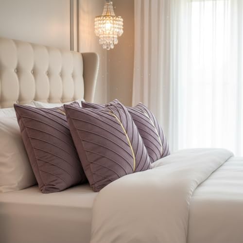 Image of Velvet Throw Pillow Covers 18x18 inch Pack of 2 Gold Decor Purple