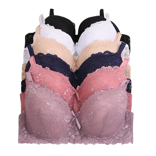 Viola's Secret Women Bras 6 Packs T-Shirt Bras Full Coverage Comfortable Everyday Wear Size A to DDD Cups Bra 36C