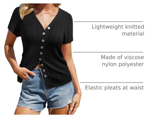 Image of Messic Womens Short Sleeve Sweaters V Neck Casual Summer Knit Pullover Tops