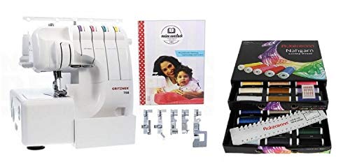 Preisvergleich Produktbild Gritzner 788 Overlock mit Handbuch + Ackermann Nähgarn Box Schwarz mit 36x 200m verschiedenfarbige Garnrollen