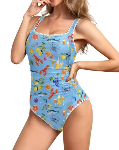 Image of Upopby Women's Vintage Padded Push up One Piece Swimsuits Tummy Control Bathing Suits Plus Size Swimwear