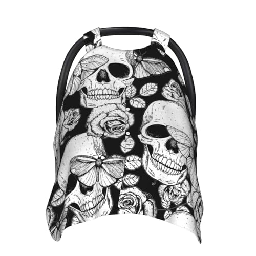 Image of Skull Car Seat Cover Canopy for Baby Nursing Cover Infant Stroller Cover Breastfeeding Covers for Newborn Shower Gift
