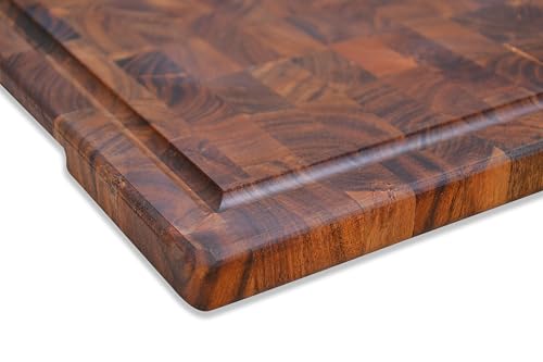 Image of Extra Large Acacia Wood Chopping Board 50x38cm | Restaurant Grade | Serving Platter for Cheese and Snacks | End Grain Butcher Block with Juice Groove