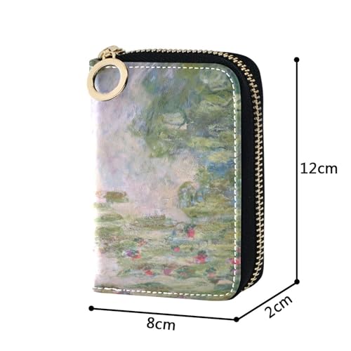 Credit Card Protector RFID Blocking Leather Women's Wallet Small Zipper Travel Wallet with Key Ring Monet Water Lilies Oil Painting3