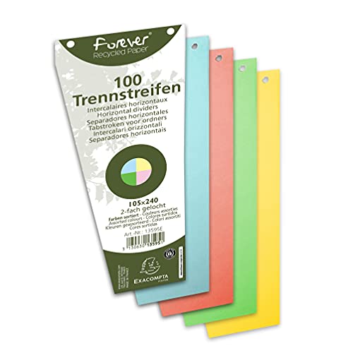 Exacompta 13595B 100er Pack Karton-Trennstreifen. Trapezform farbig sortiert. Für eine übersichtliche Anblage Ihrer Dokumente. Trennlaschen Trennblätter Ordner Register Blauer Engel
