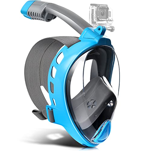 Odoland Snorkel Set for Man and Women, 180° Panoramic View Full Face Snorkeling Mask with Camera Mount and Swim Fins, Dry Top Safety Breathing System Anti-Leak Anti-Fog Diving Mask for Adult