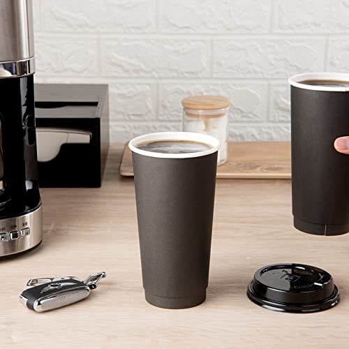 Image of Restaurantware 20-Ounce Disposable Cups, Pack of 250 Insulated Double Wall Paper Cups a€ inch Lids Sold Separately, Leakproof, Black Paper Rolled Rim Hot Beverage Cups, Ideal for Coffee, Tea and More