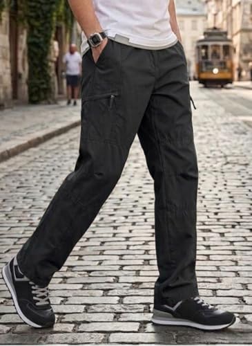 Image of Men's Cotton Cargo Pants |Bottom with 6 Pockets & Drawstring Waist | Breathable Lower with 6 Pockets & Drawstring Elastic Waistband | Casual Bottoms Travel Outdoor