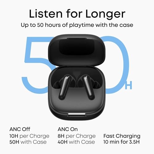 Image of anker soundcore R60i NC, 6-Mics, Real-Time (ANC) Adaptive Noise Cancelling, Hi-Res Sound, Wireless Bluetooth Earbuds, Translation Earbuds, 50H Playtime,(black)