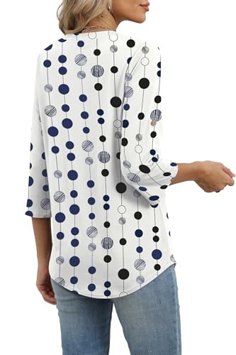 Image of XIEERDUO 3 /4 Length Sleeve Womens Tops V Neck T Shirts Both Side Buttons Blouses Business Casual Outfits Loose Fit