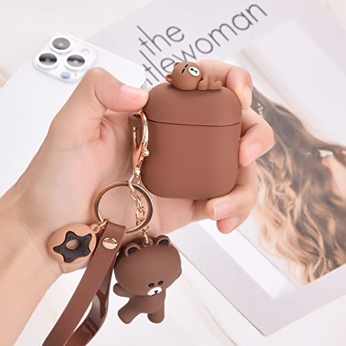 Cute Airpod Case With Bear Keychain Classic Matte Soft Silicone Protective Cover For Women And Girls Compatible With Airpods 2Nd & 1St Generation Case #TOP1