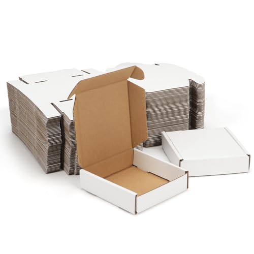 Image of WIFTREY 100 Pcs 4X4X1 inches Small Shipping Boxes, White Corrugated Cardboard Box for Packaging Small Business, Moving, Literature Mailer