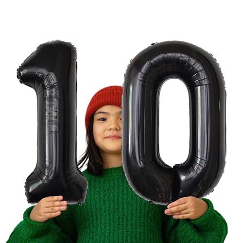 Image of Number Balloons Black Party Balloon - Giant Number 10 Balloon, 40 Inch Large Balloon for 10th Birthday Decorations, Black Party Supplies for Men Women