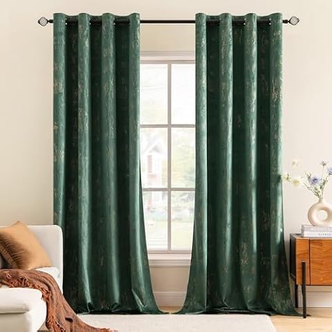MIULEE Dark Green Velvet Eyelet Curtains Cover