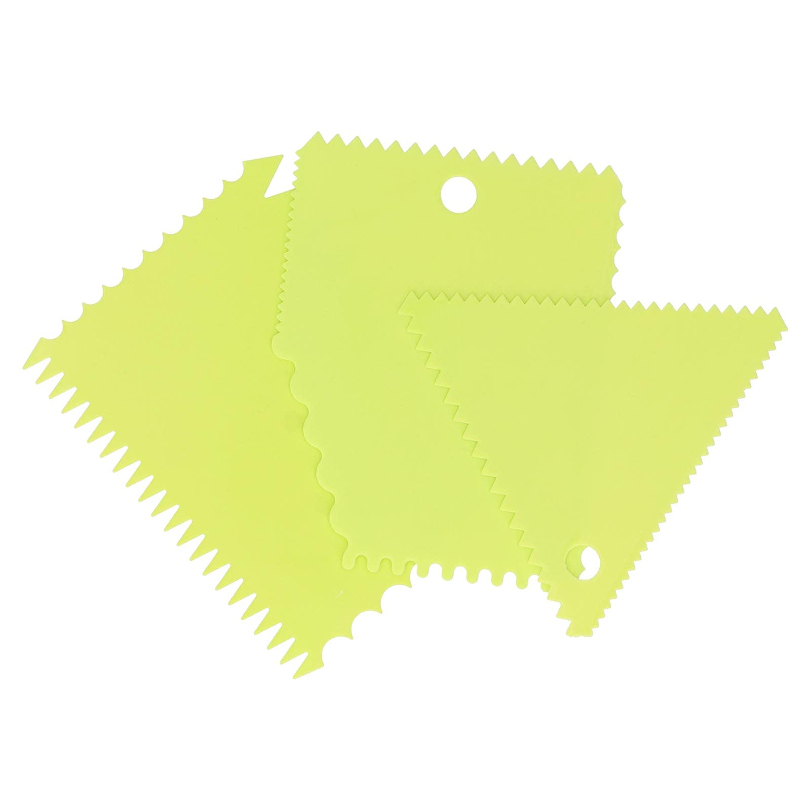 Ejoyous Juego de 3 Raspadores de Crema para Alisar Pasteles, Espátula de Plástico para Pasteles con Borde de Dientes Irregulares de 9,5 Cm y 12 Cm para Glaseado de Masa, Chocolate, Pan, Pizza, (GREEN)