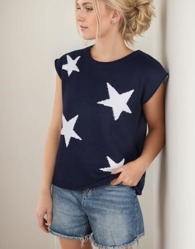 Image of Alsol Lamesa Women's Summer Cap Sleeve Sweater Vest 2024 Crewneck Sleeveless Pullover Knit Lightweight Tank Tops, Large, 911 Navy