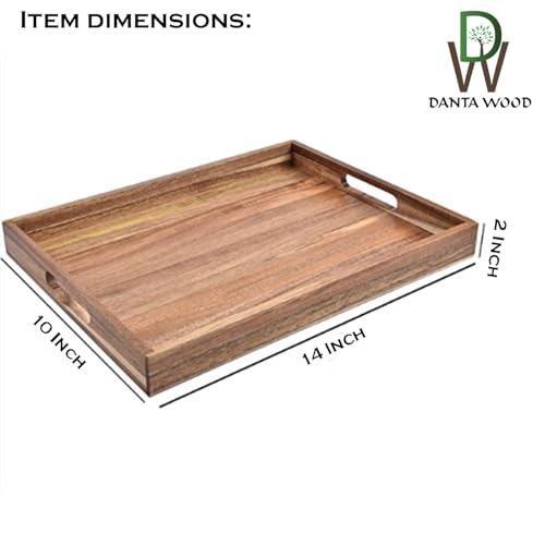 Image of Decor Square Shape Wooden Serving Tray, 14 x 10 x 2 Inch, 1 Pcs, Brown