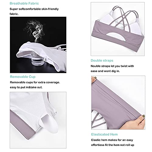 Mathacino Womens Sports Bra Strappy Sports Bra, Sexy Crisscross Back Padded Strappy Back Sports Bras Medium Support Yoga Bra With Removable Cups #TOP4