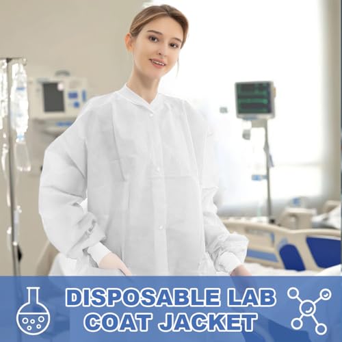 THQAE 1 Stück Einwegkittel Schutzkittel Polypropylen, Einwegkittel mit Kontaktverschluss, Atmungsaktiv, Einmalschutzkittel, Weiß