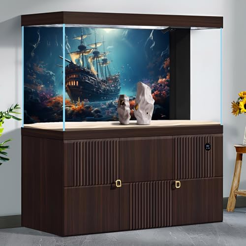 Image of Sunken Ship Aquarium Background Undersea Pirate Shipwreck Fish Tank Background Tropical Coral Reefs Ocean Seabed seascape Reptile Tank Backgrounds Tropical Marine Life Terrarium Backgrounds 36x24in
