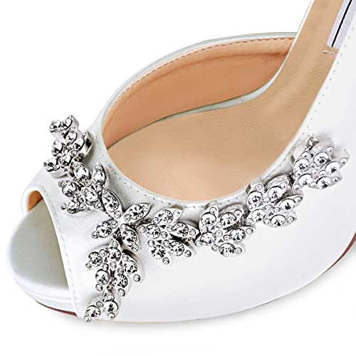Image of Elegantpark HP1560IAC Platform Wedding Shoes for Bride High Heels Women Bridal Shoes Peep Toe Rhinestones Satin Wedding Party Dress Court Shoes Ivory