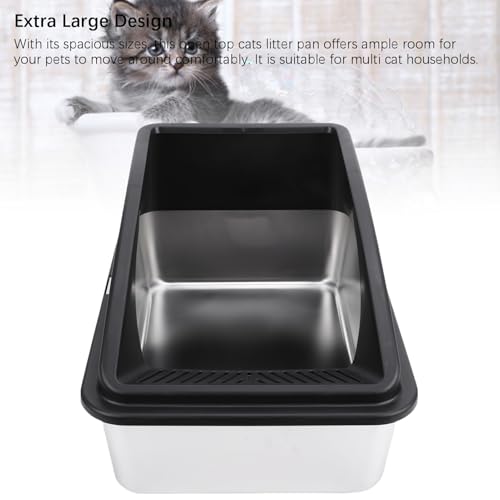 Arenero de acero inoxidable para gatos Naroote abierto miniatura 4