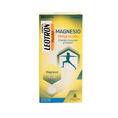 Leotron Magnesio - Triple acción. Energía, músculos y huesos. Complemento alimenticio con magnesio y vitaminas B1 y B6. 36 comprimidos efervescentes