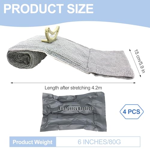 4 Stück Israeli Bandage, 6 Zoll Blutstillende Tourniquets Elastische Verband, Erste-Hilfe-Wunde Hämostatische Bandage Vakuumver Packung für Innen, Außen, Die perfekte Wahl für Ihre Notfallausrüstung
