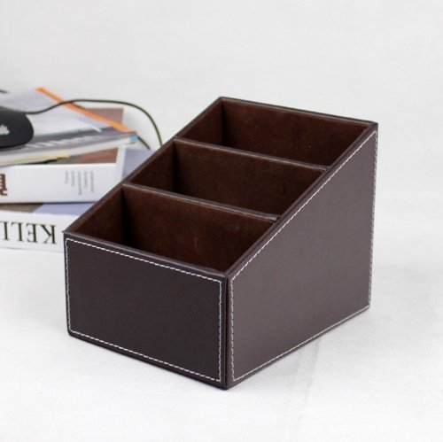 Yariew PU Leather Remote control/controller TV Guide/mail/CD organizer/caddy/holder with (Brown)