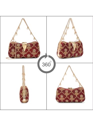 Image of TOOBA Handicraft Clutch Purse For Women with Sleek Design Embroidered Clutch| Trendy Stylish Bridal, Party, Wedding Sling Bag