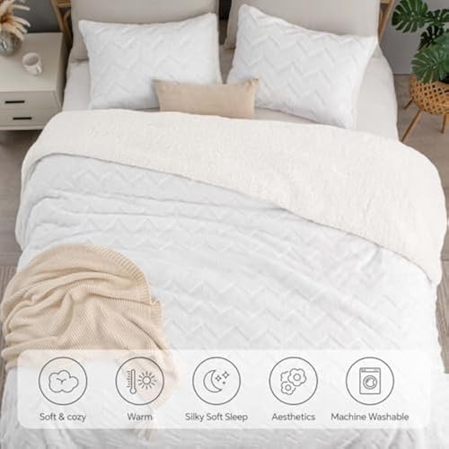 Image of BEDELITE Fluffy Sherpa Full Comforter Set,White | Super Soft & Warm Fleece Bedding, Luxury Fuzzy Comforter for Winter, Heavy Plush Bedding Set,2 Pillowcases