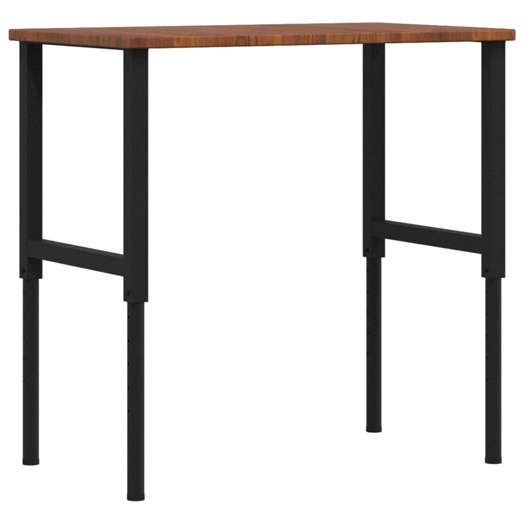 Banco de trabajo de roble macizo marrón oscuro 100 x 60 x (71,5 – 98) cm con patas ajustables en altura y estructura de metal robusta. Equipo de taller estable para aficionados al bricolaje con gran
