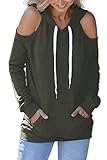 cut out kleid selber machen Slim Fit Stil Kisscynest Damen Cold Shoulder Hooded Sweatshirt Pullover Hoodie Cut Out Tops - Grün - Large