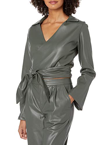 KENDALL + KYLIE Women's Vegan Leather Wrap Tie Crop Shirt, Kylie Green, Small