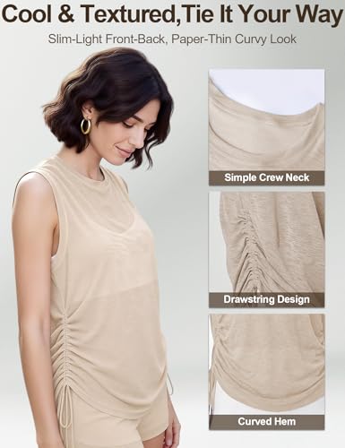 Image of Venzina Gym Tops for Woman Beach Wear Dress for Women Sheer Thin Airy Fabric Adjustable Side Drawcord Breathable Quick Dry for Yoga Summer Workout Casual