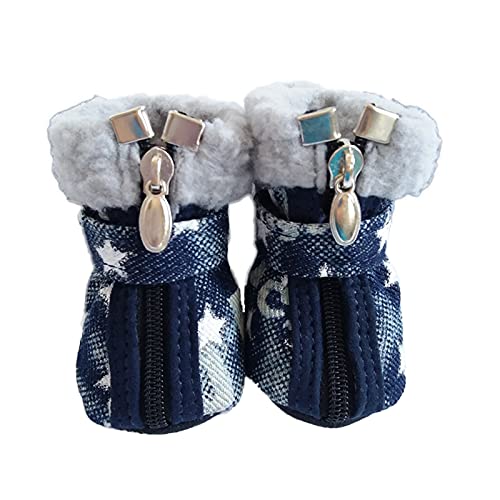 Pet Dog Shoes, Rmamscov 4Pcssnow Small Dog Boots Waterproof Skidproof Winter Warm Protective Boots With Adjustable Straps For Small Puppy Antiskid Shoes (#1, Blue) #TOP3