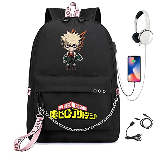 ZOSUO Anime My Hero Academia Mochila Escolar para Estudiantes, Impresión 3D del Todoroki Shoto Bakugou Katsuki Midoriya Izuku Deku Mochila con Puerto de Carga USB,Style 2 Cover