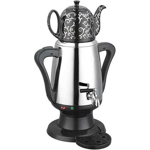 PODEC Tetera Turca Eléctrica, Tetera De Acero Inoxidable De 4 L Y Taza De Cerámica De 1 L, Apagado Automático, Protección contra Ebullición En Seco Y Función De Mantenimiento del Calor, para Té Ruso.